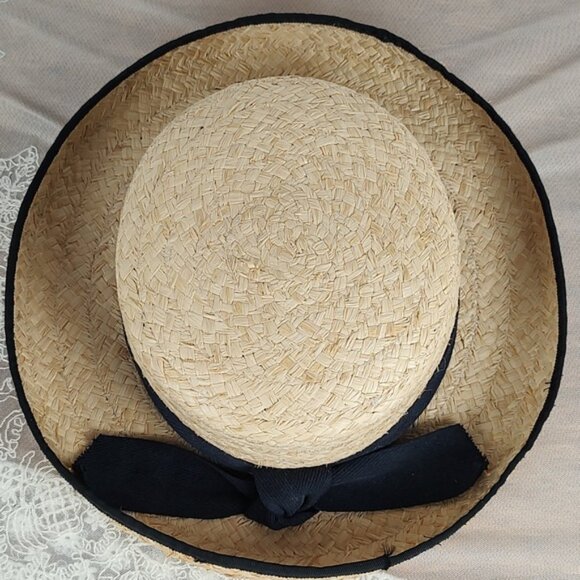 Fiesta Santa Barbara Straw Oversized Wide Brim Black Bow Band Medium 22 1/2" - Picture 8 of 10